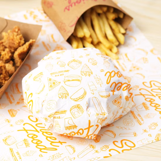 Logo personalizzato stampato Deli Meat Hamburger Frie Burger Sandwich Wrap Wax Food Wrapping Carta oleata