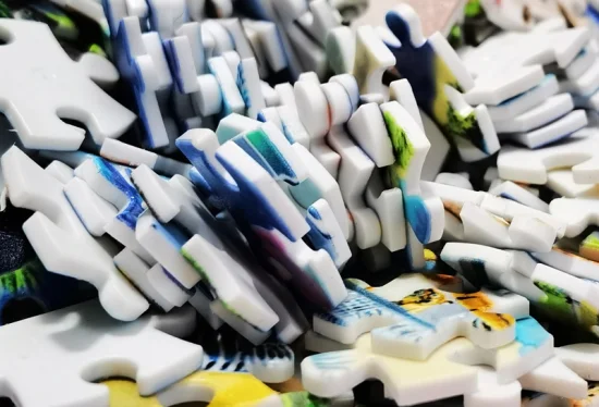 Puzzle in plastica da 1000 pezzi sfusi con modelli, dimensioni e numero di pezzi personalizzabili per regali giocattolo per adulti e bambini.  Immagine fisica